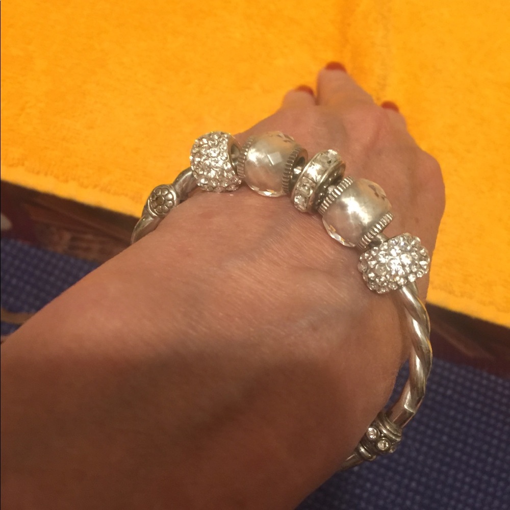 Brighton Silver Plated Twist Bangle Bracelet with‎ Crystal Beads